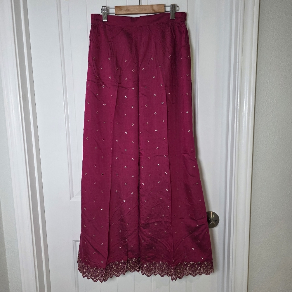 NEW 3 Piece Pakistani Desi Cotton Silk Magenta Women's Embroidered Outfit Medium - Picture 5 of 9